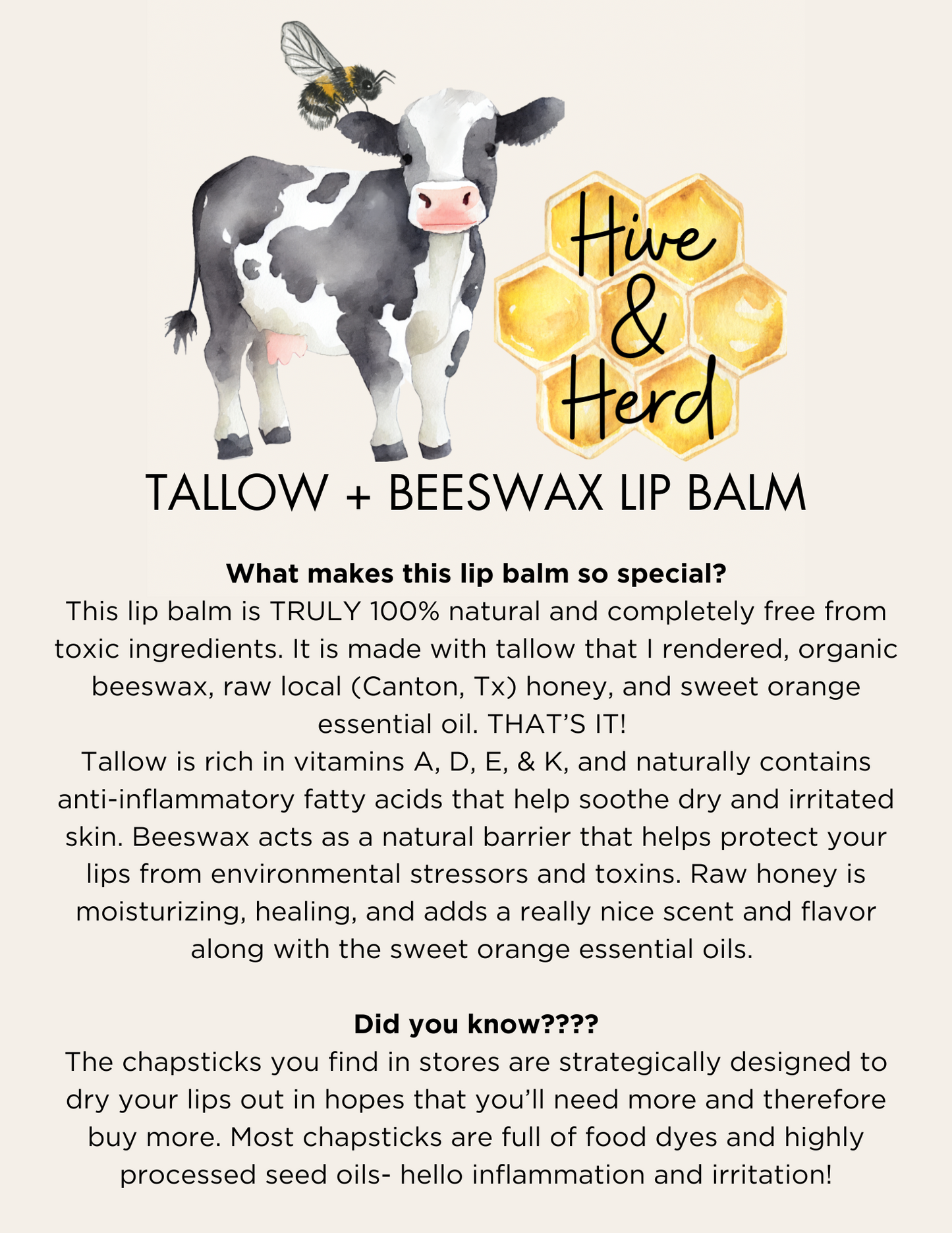Tallow + Beeswax Lip Balm
